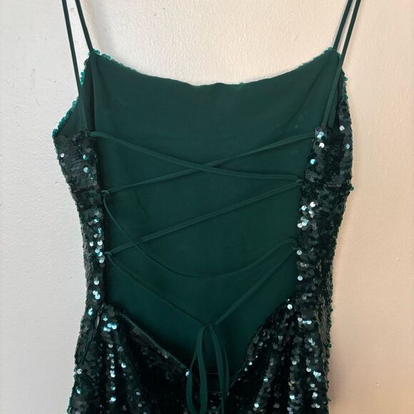ZARA Green Sequin Lace-up Mini Dress Size S - Picture 10 of 11